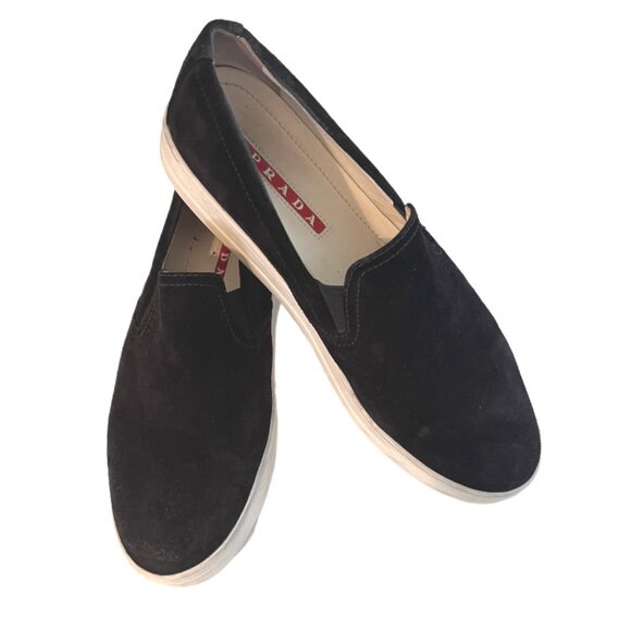 Prada Sport Black Suede Slip on Loafers Size 40 (US Size 9) - Picture 1 of 11